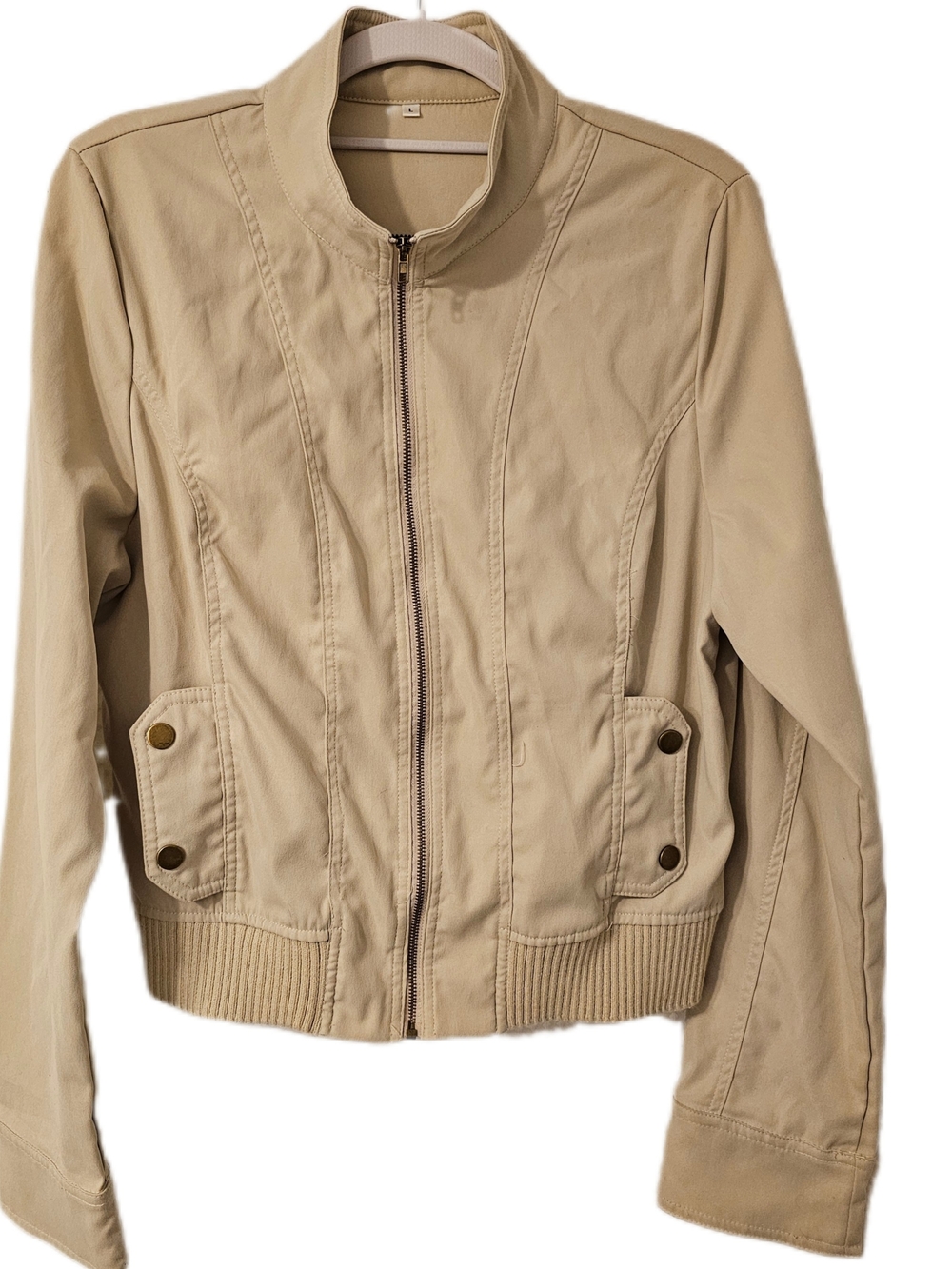 5/$50 Lightweight Beige Bomber Jacket with Zip Front